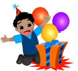 Birthday Boy with Gift and Balloons clip art